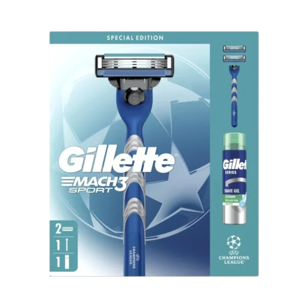 מארז גילוח כולל 2 סכינים וג'ל גילוח ג'ילט Gillette Mach3 Sport 200ml