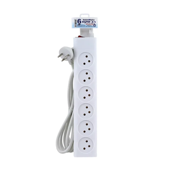 מפצל 6 שקעים עם כבל 3 מטר ומפסק 3500W מפצל 6 שקעים עם כבל 3 מטר ומפסק 3500W