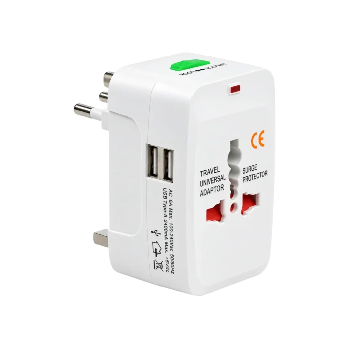 מתאם נסיעות אוניברסלי לבן עם USB מתאם נסיעות אוניברסלי לבן עם USB